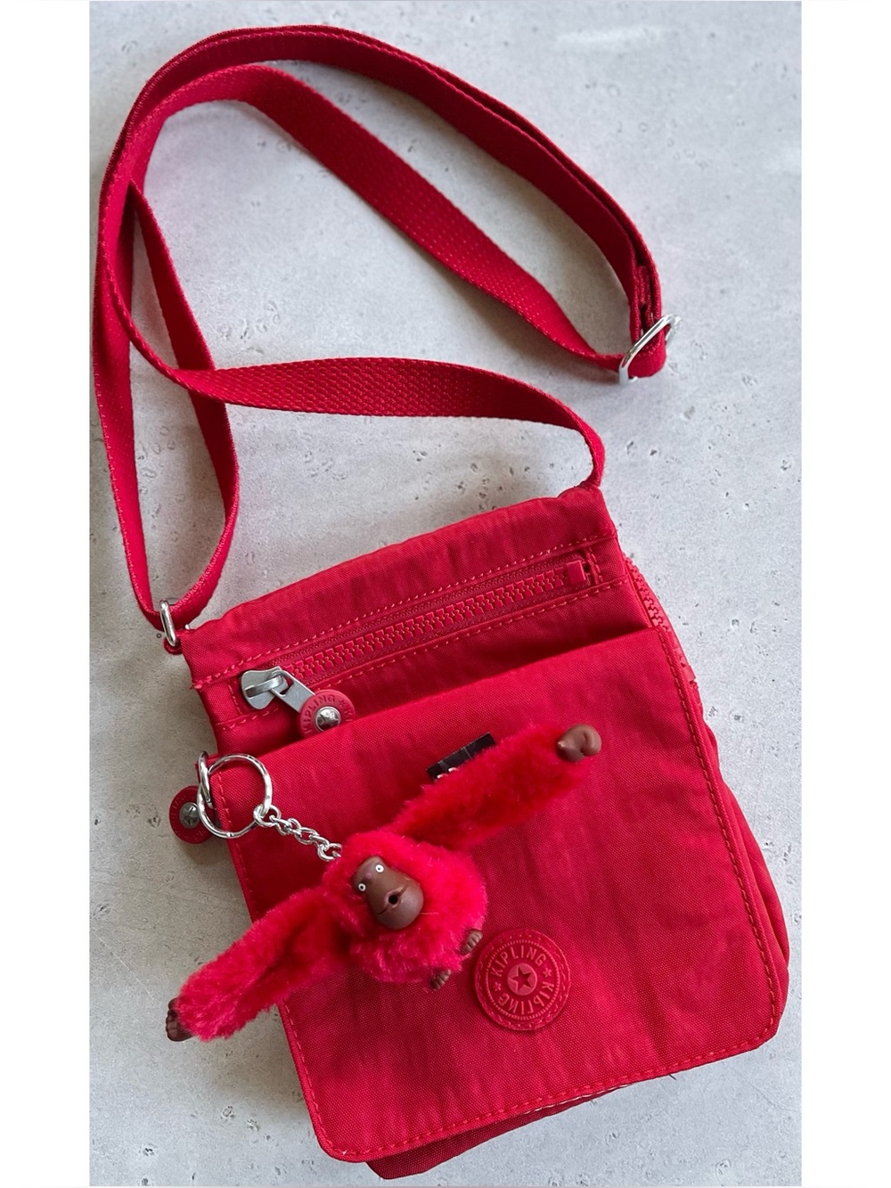 Kipling El Dorado Red Crossbody Bag With Monkey Charm Keychain